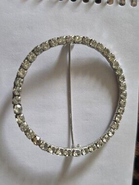 Rhinestone Silvertone Circle Brooch 2"D